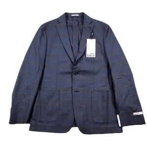 Bar III‎ Slim-Fit Navy Windowpane Knit Blazer Mens 36S Unlined Lightweight $295